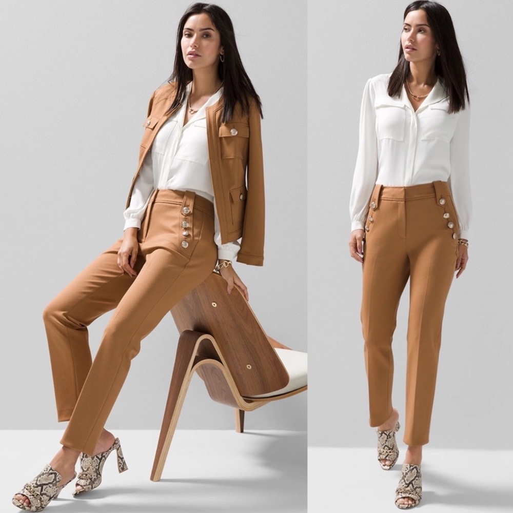 White House Black Market Jolie Button Straight Lux Stretch Pant in Vachetta